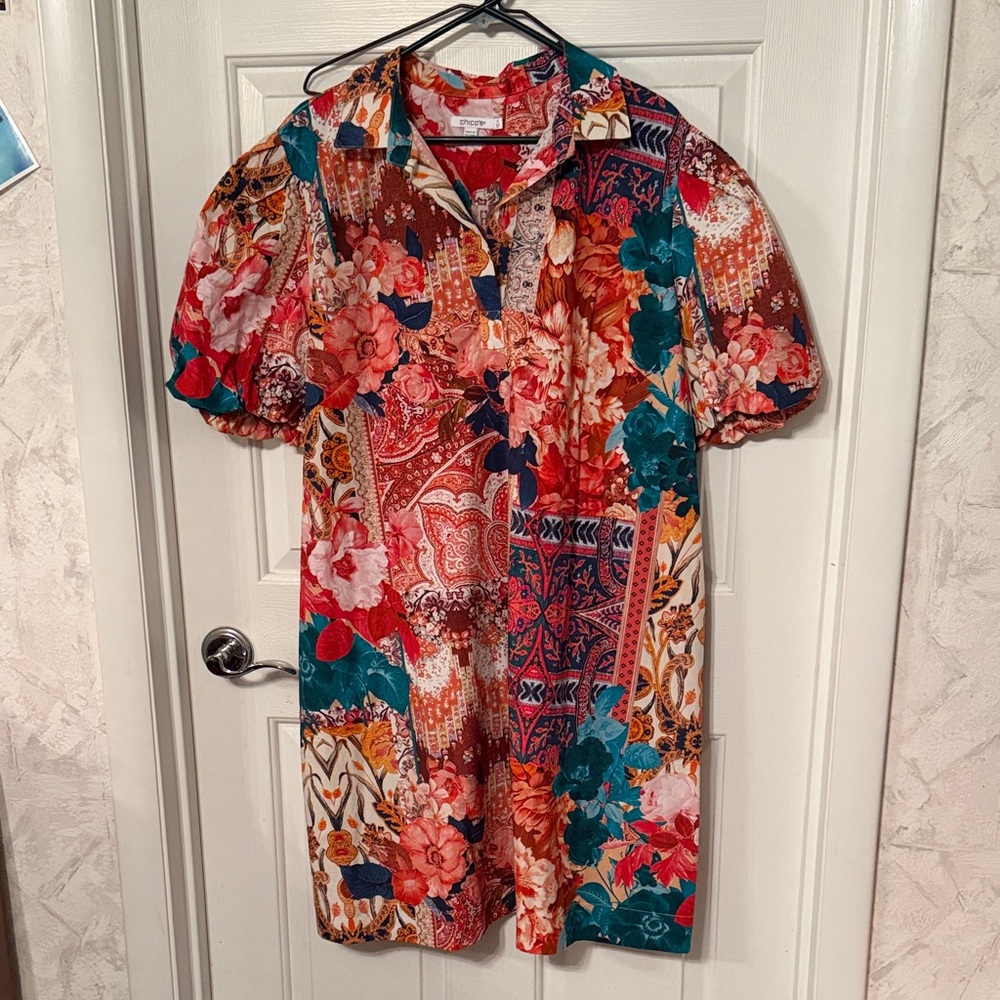Chico's Red and Blue Floral Top